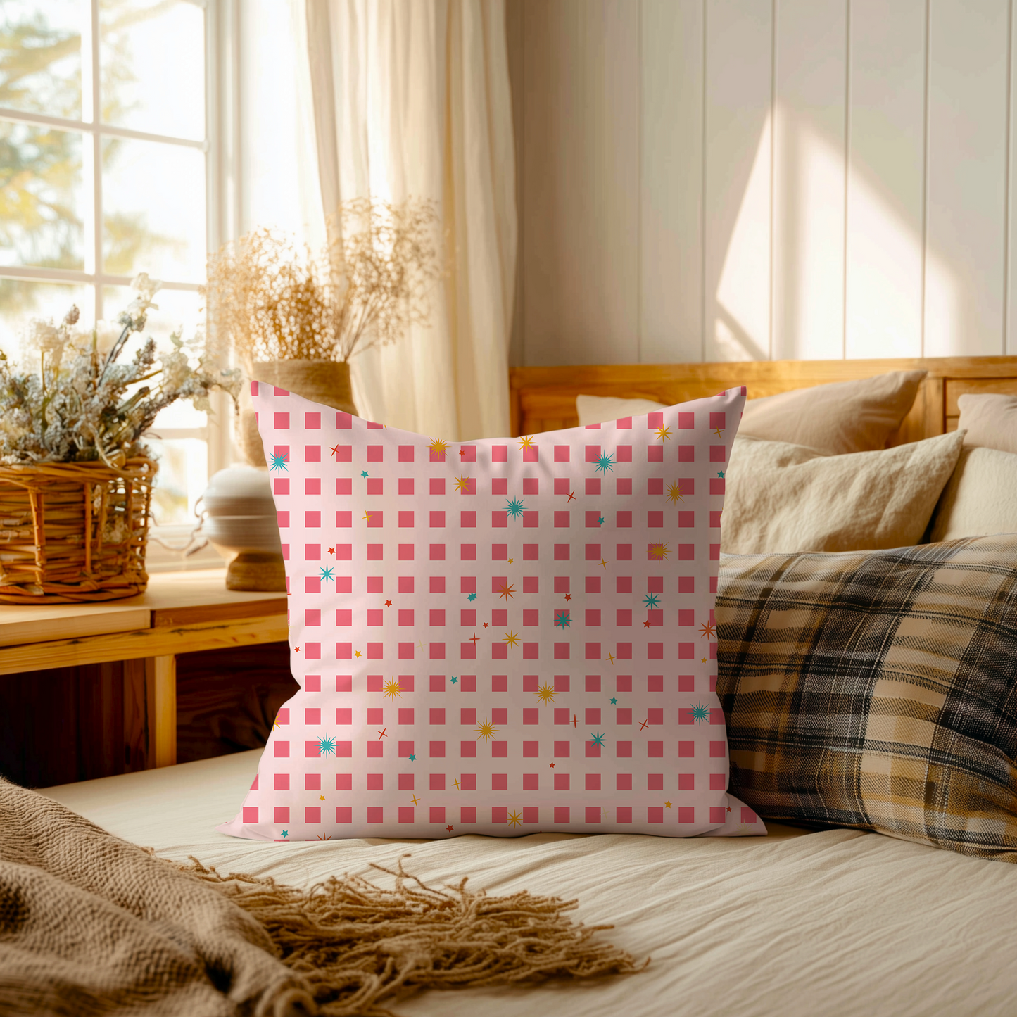 Pink Holiday Sparkle Cushion Cover – Playful Retro Christmas Vibes
