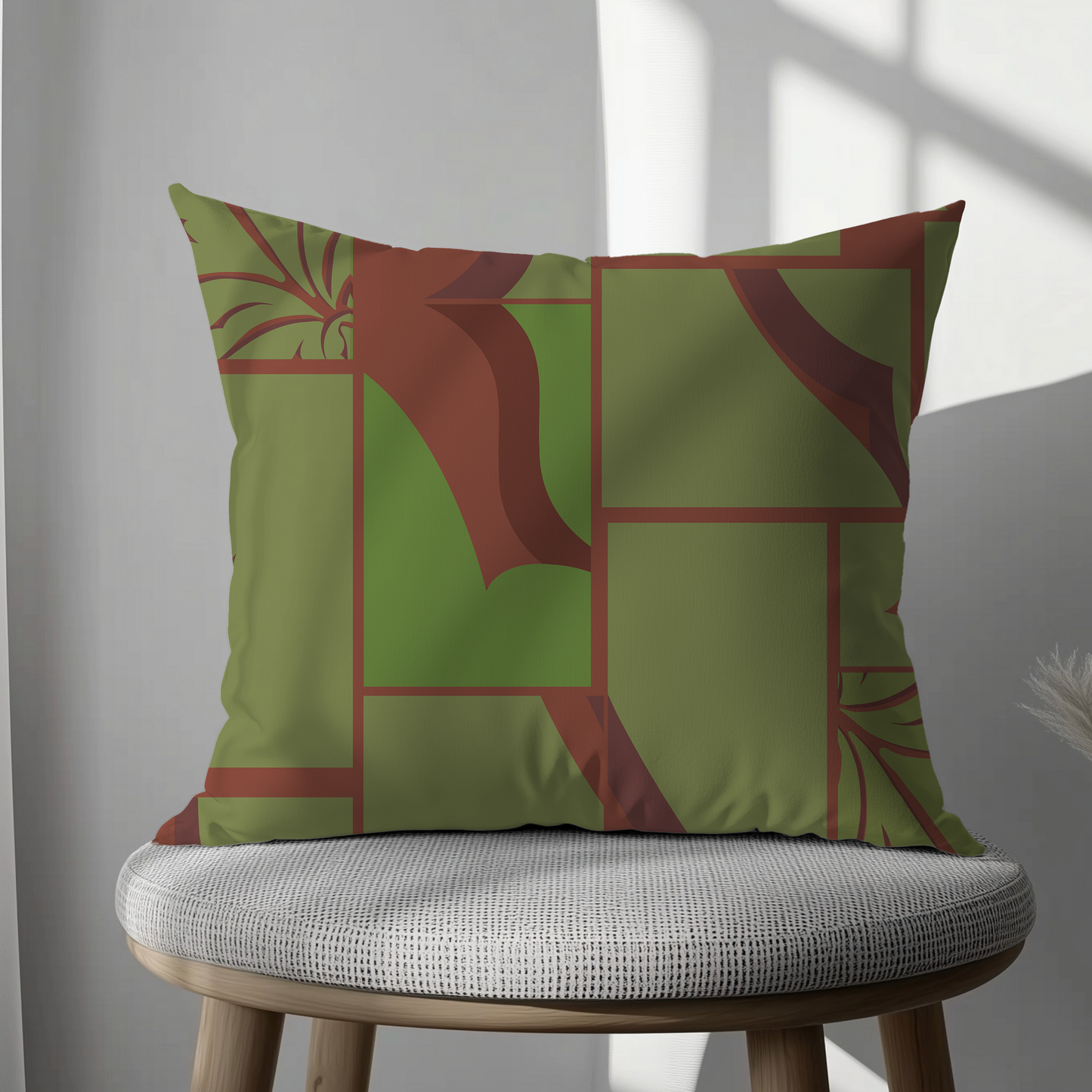 Geometric Green and Brown Decorative Cushion Cover