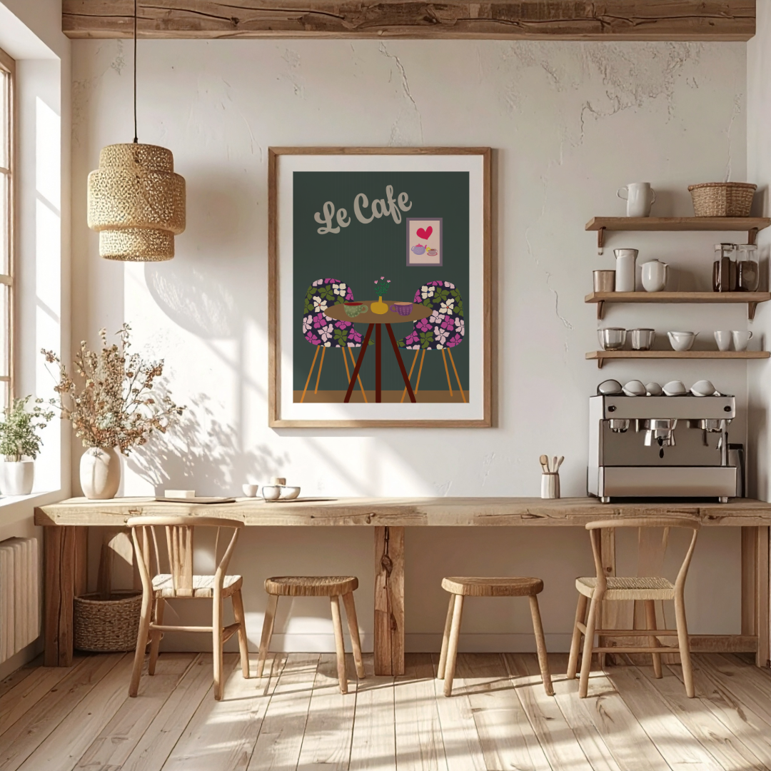 Le Café Floral Coffee Wall Art Print A3