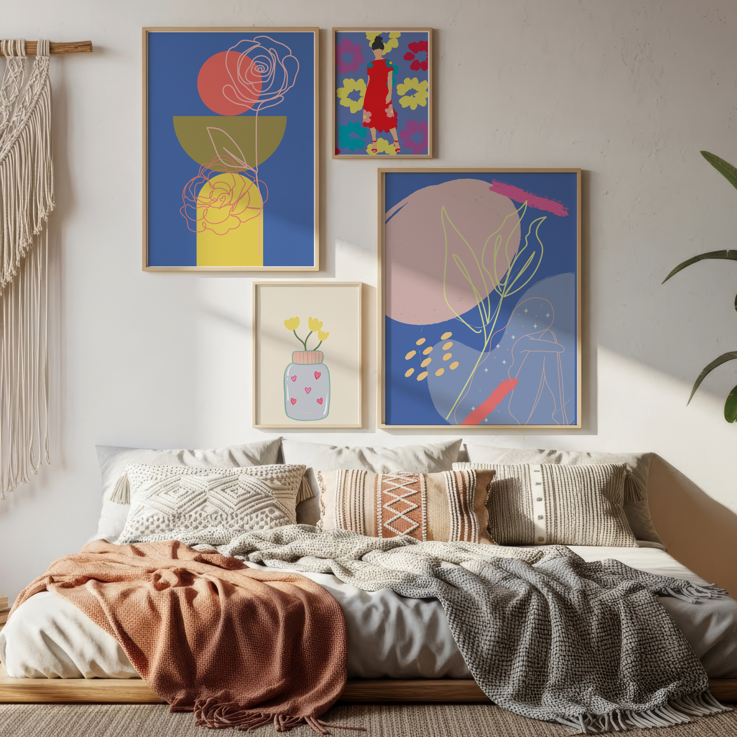 Blue Abstract Floral Duo – Wall Art Print Set of 2