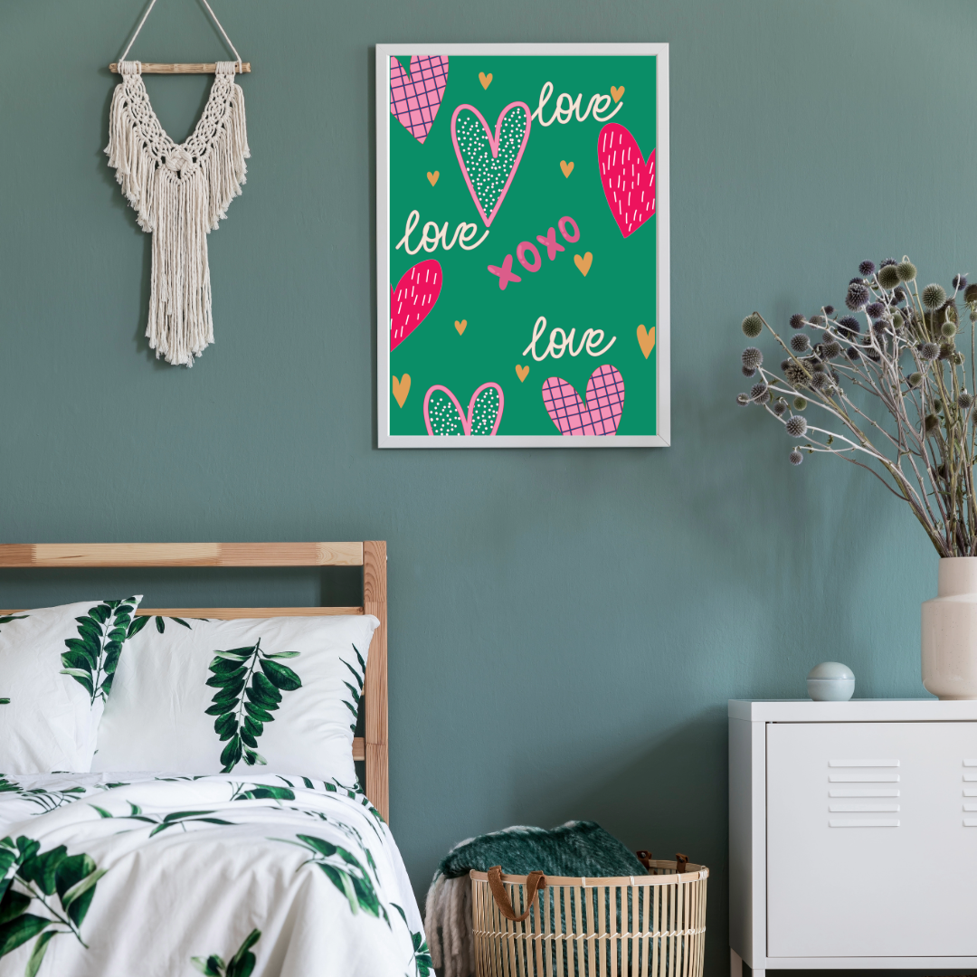 Love & XOXO Heart Wall Art Print