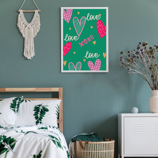 Love & XOXO Heart Wall Art Print