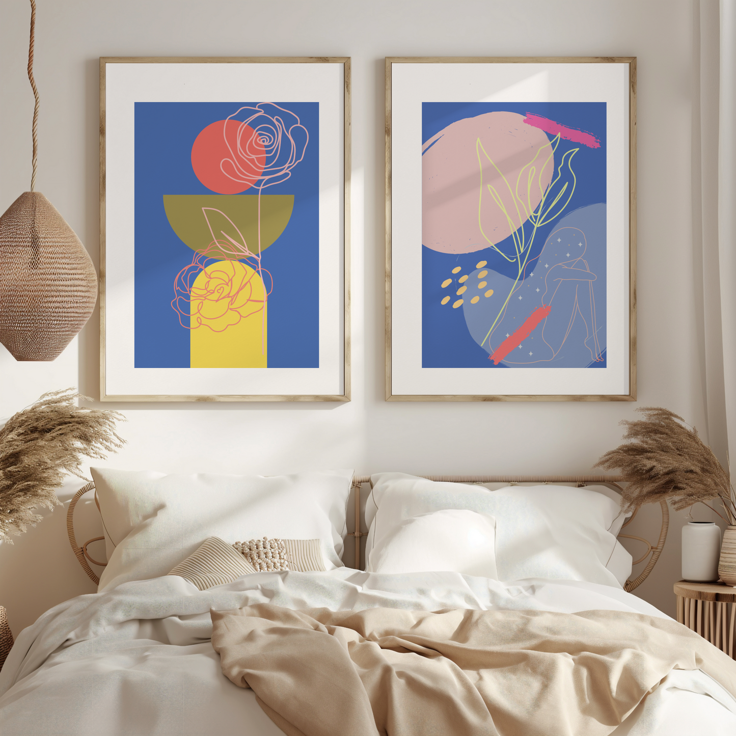 Blue Abstract Floral Duo – Wall Art Print Set of 2