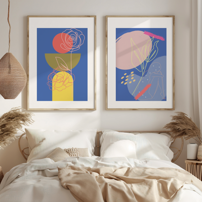Blue Abstract Floral Duo – Wall Art Print Set of 2