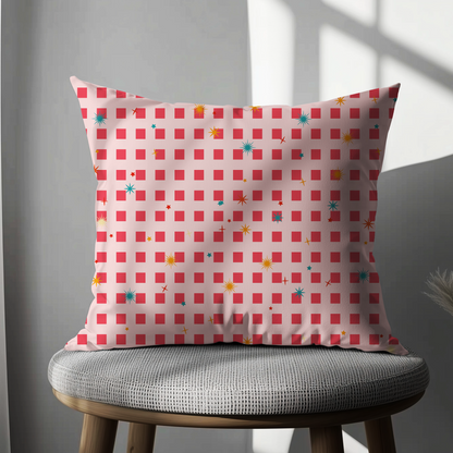 Pink Sparkle Decorative Cushion Cover – Bold Retro Starburst Print