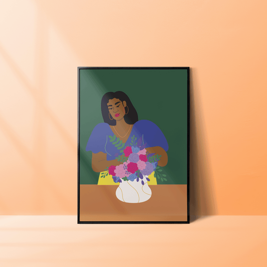Blooms and Beauty: Flower Arranging Woman Wall Art Print