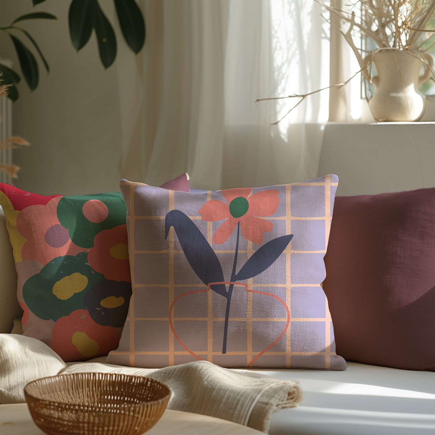 Floral Grid Cushion Cover