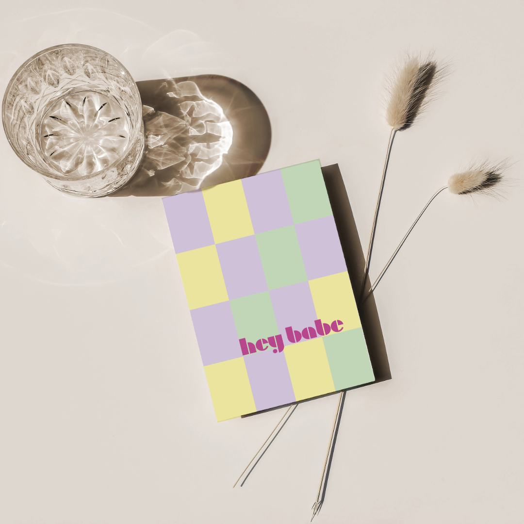 Hey Babe" Checkered Greeting Card – Bold & Playful Love Stationery