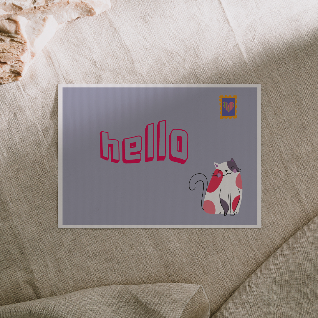 Hello Cat Postcard – Cute Minimalist Greeting Card for Cat Lovers