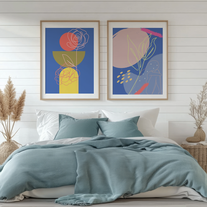Blue Abstract Floral Duo – Wall Art Print Set of 2