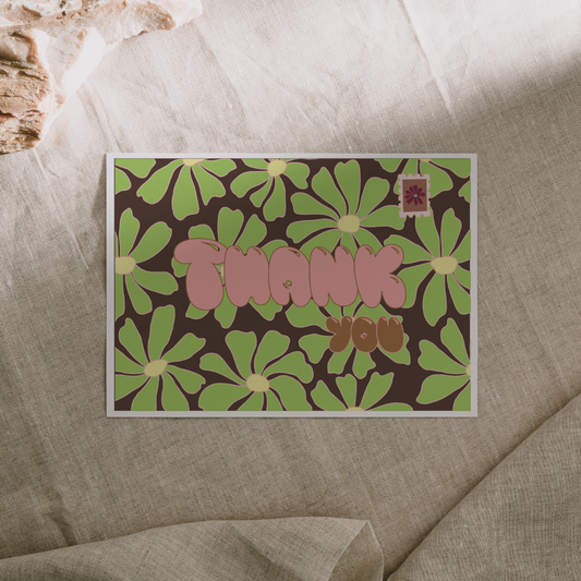 Retro Floral Thank You Postcard