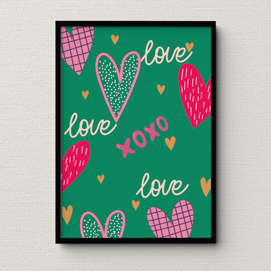 Love & XOXO Heart Wall Art Print