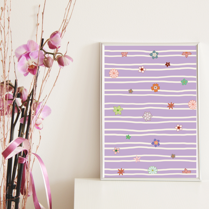 Daisy Chain Wall Art Print – Floral Stripe Art