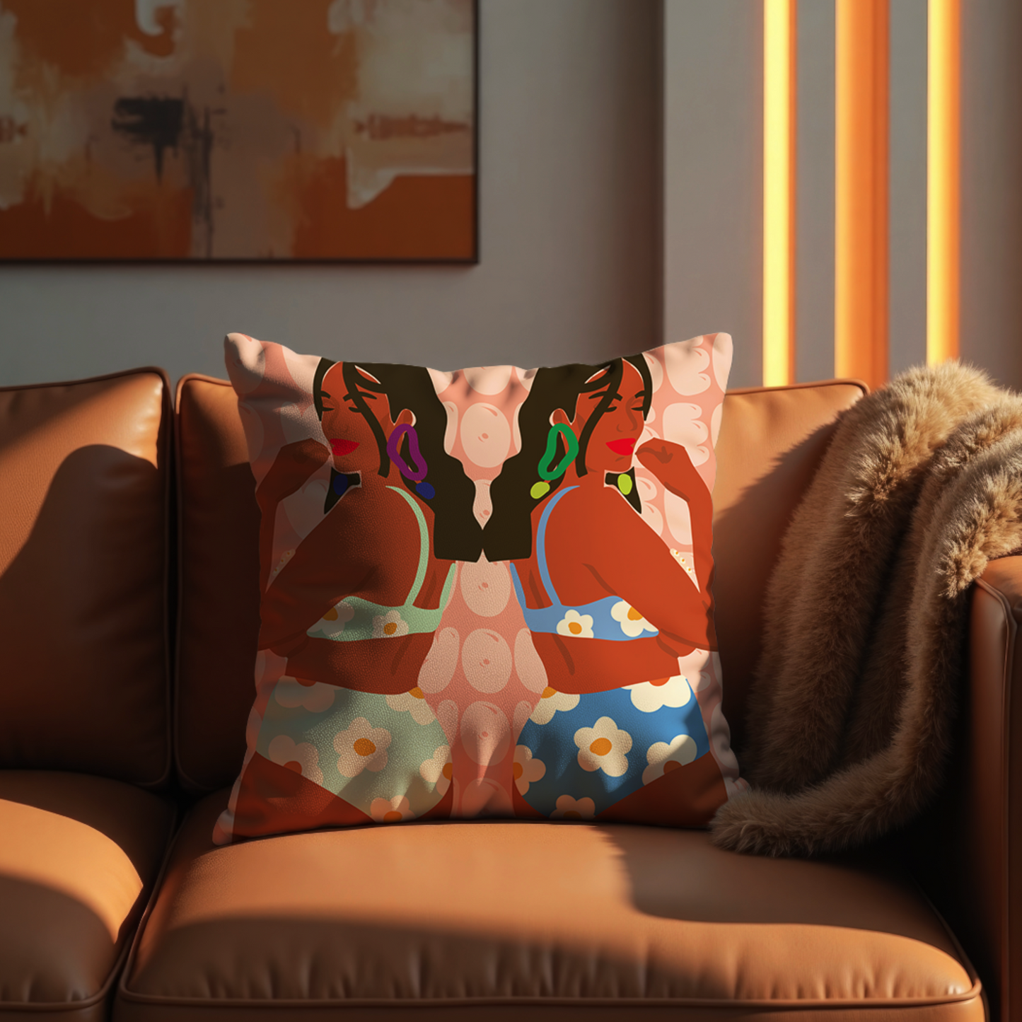 Bold Retro Women Art Cushion Cover – Colourful Decorative Throw Pillow for Modern Boho Home Décor