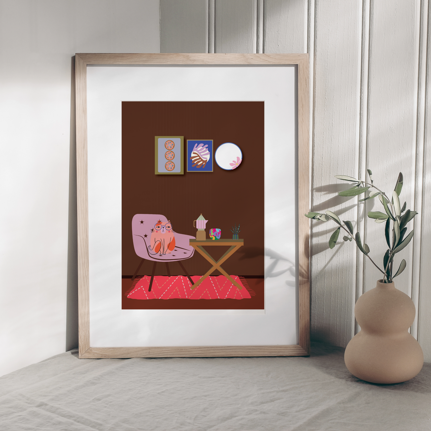 Funny cat art print for coffee lovers