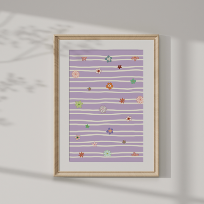 Daisy Chain Wall Art Print – Floral Stripe Art