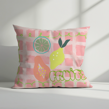 Pink Fruit-Inspired Decorative Cushion Cover – Playful Throw Pillow for Summer Home Décor