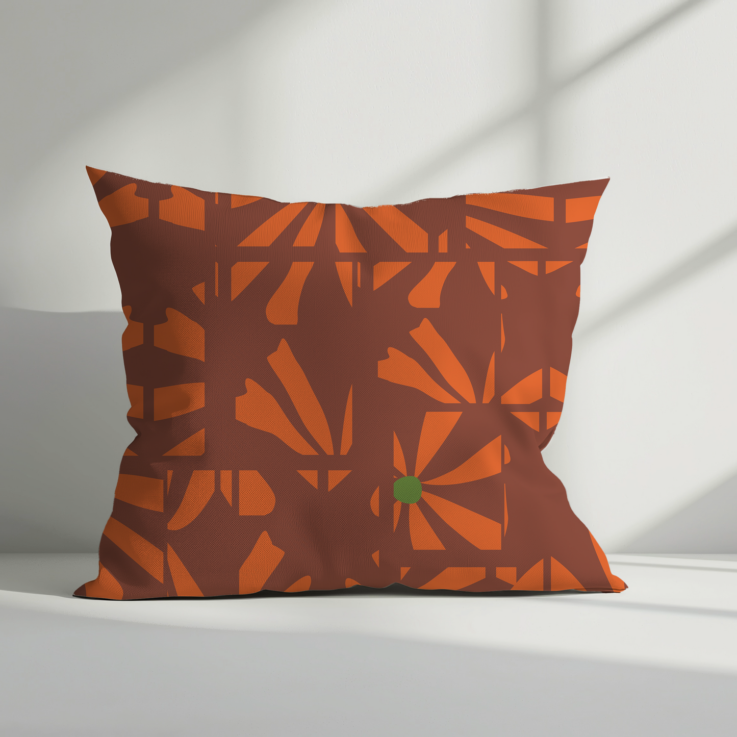 Rust Brown and Orange Floral Geometric Cushion Cover