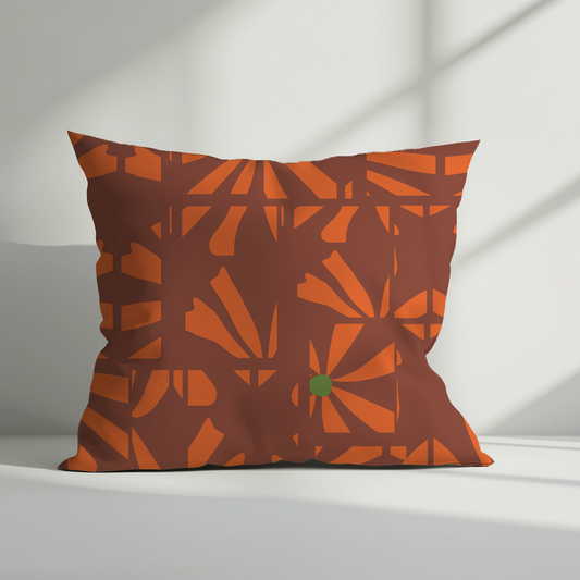 Rust Brown and Orange Floral Geometric Cushion Cover