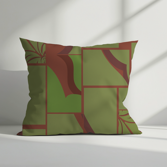 Geometric Green and Brown Decorative Cushion Cover
