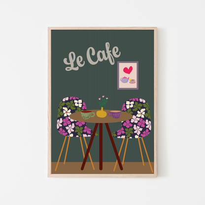 Le Café Floral Coffee Wall Art Print A3