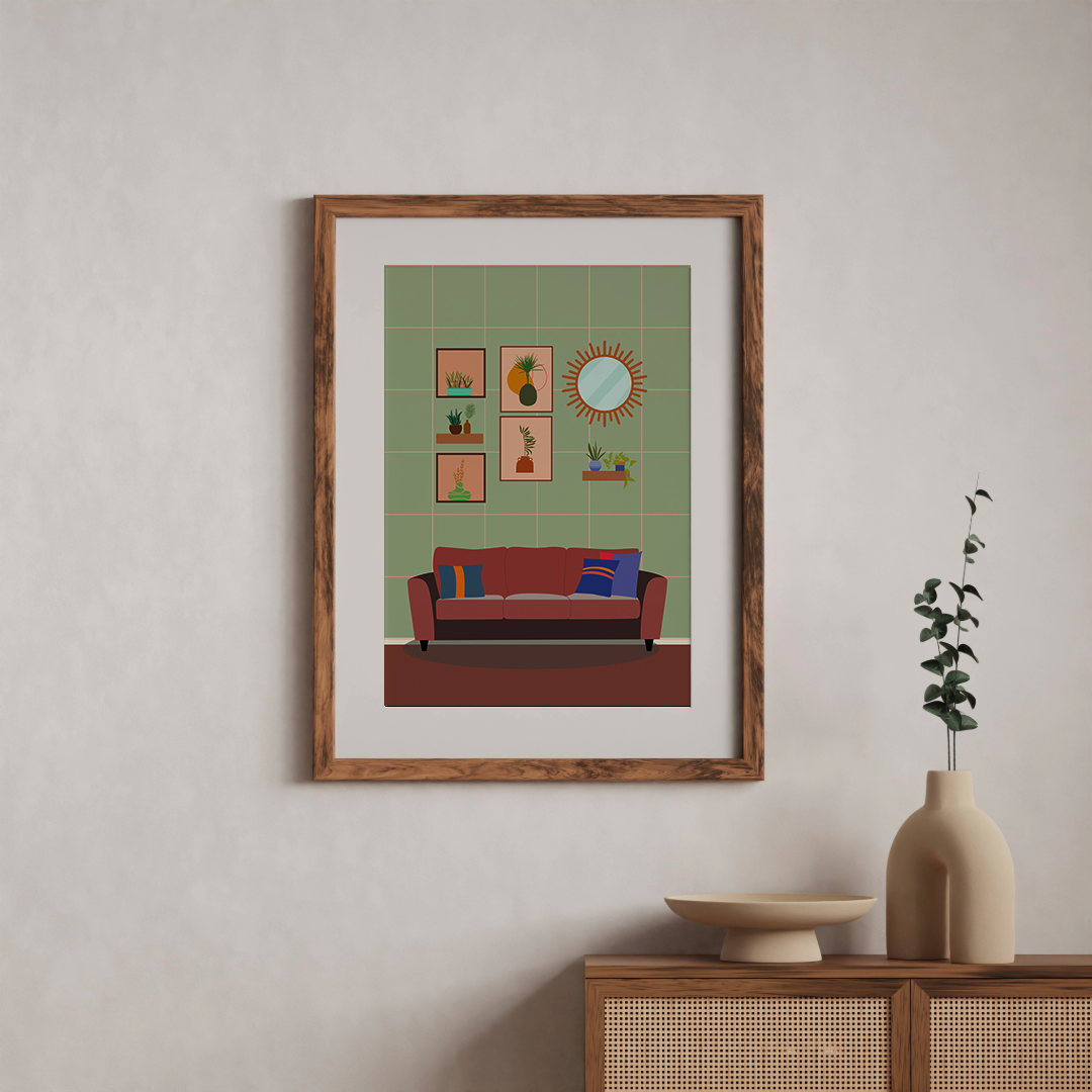 Curated Comfort -Sofa with Gallery Wall Design